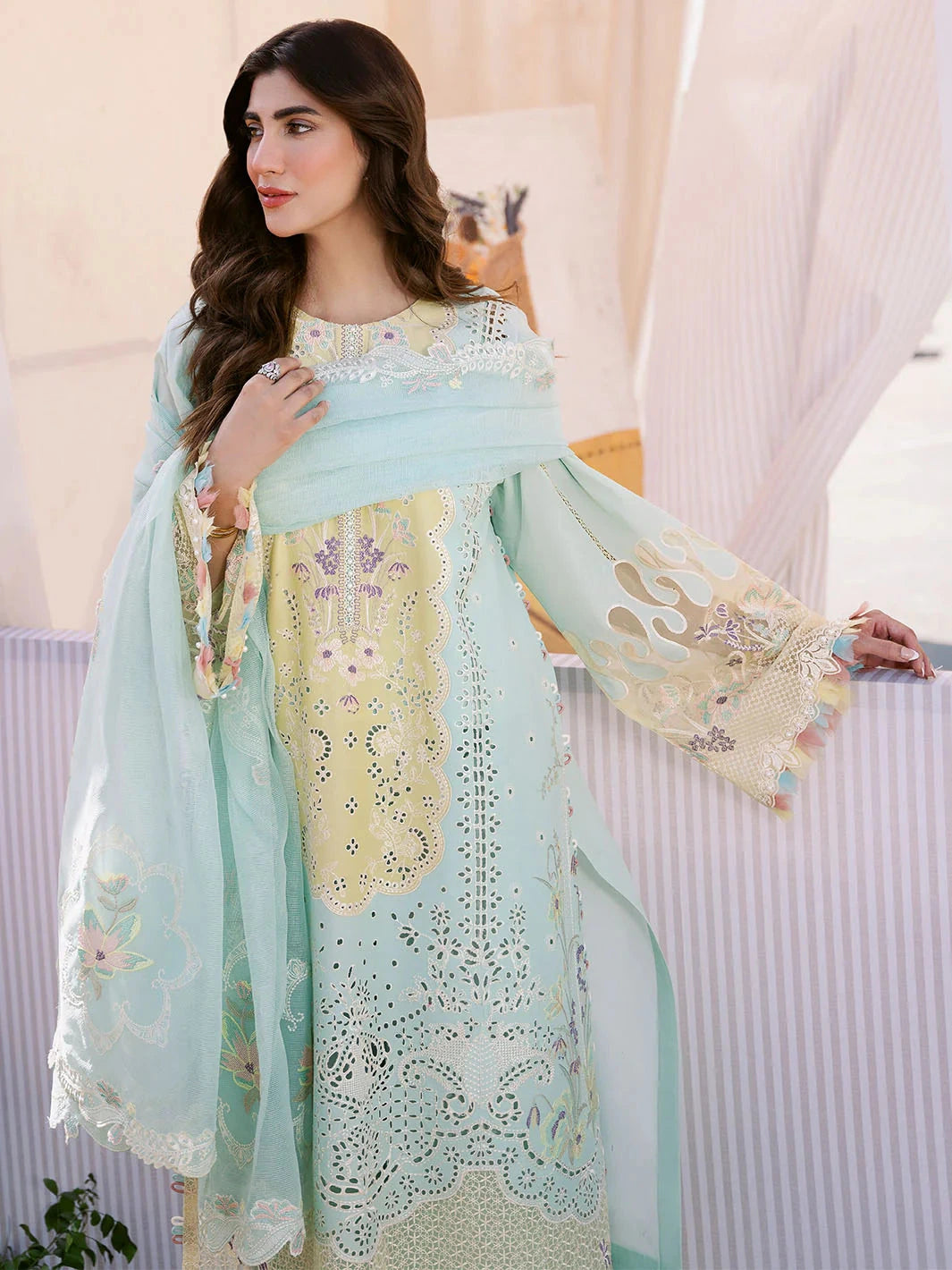 BIN ILYAS - 3PC Luxury Lawn Embroidered Suit